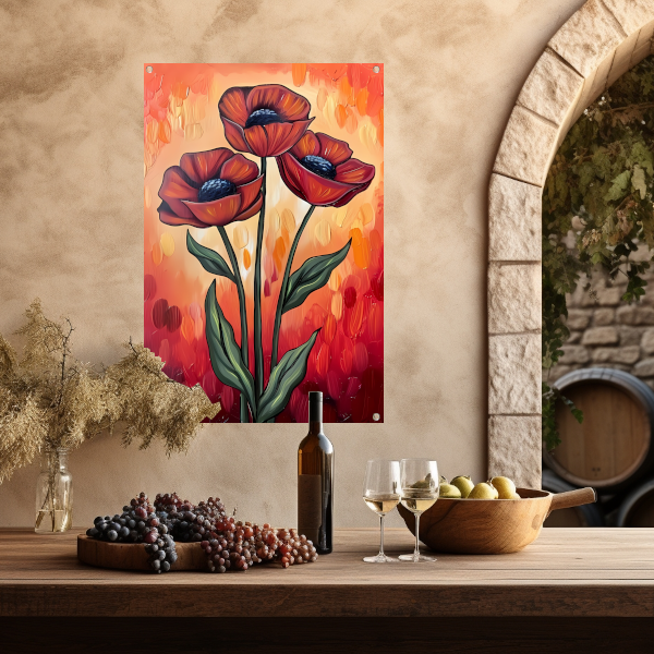 Abstracte schilderij van kleurrijke bloemen tuinposter