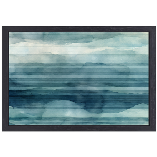 Aquarel landschap met blauwe lucht en witte wolken canvas met baklijst