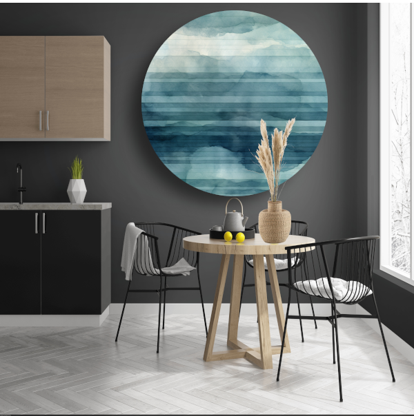 Aquarel landschap met blauwe lucht en witte wolken aluminium muurcirkel