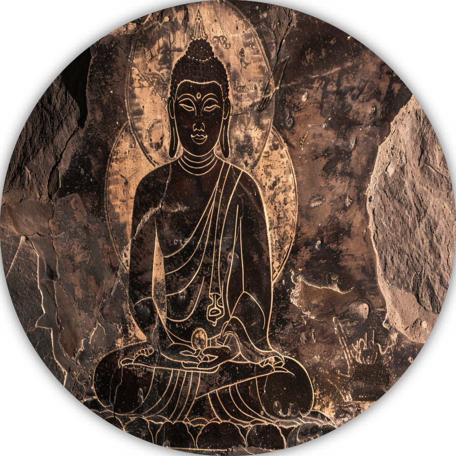 Serene Boeddha rotstekening in sepia forex muurcirkel