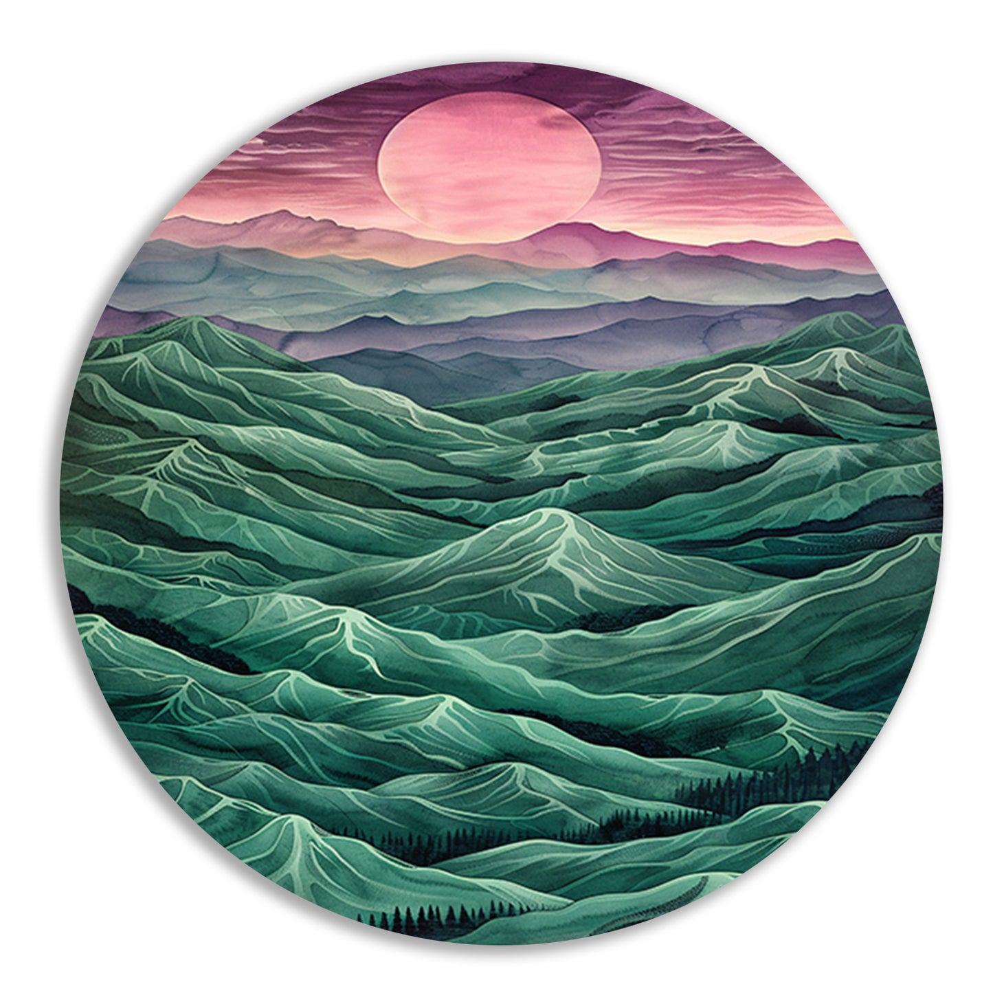 Surrealistisch landschap met bergen en zon forex muurcirkel