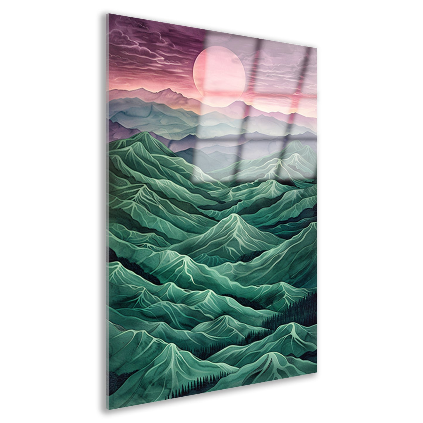 Surrealistisch landschap met bergen en zon acrylglas
