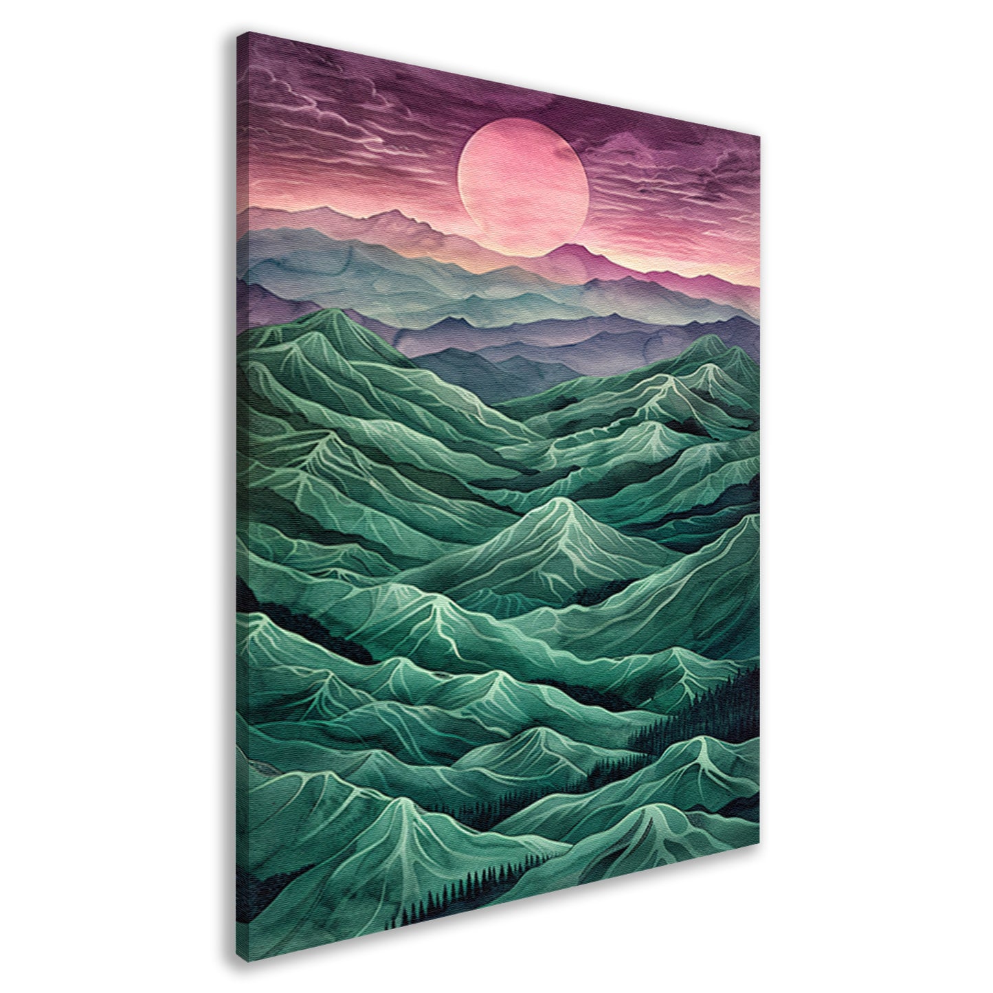 Surrealistisch landschap met bergen en zon canvas