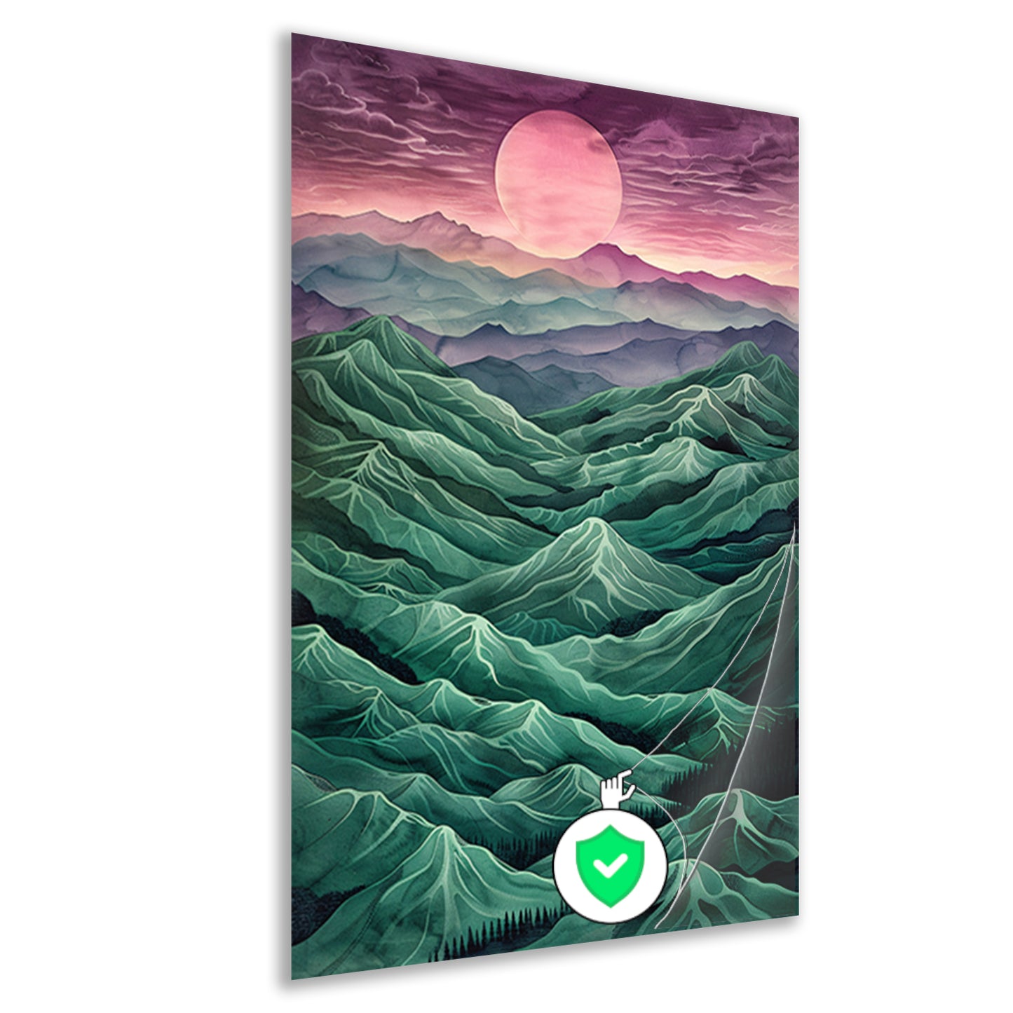 Surrealistisch landschap met bergen en zon poster