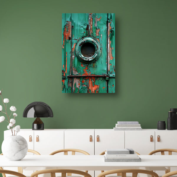 Verweerd Raam in Afbladderende Groene Verf canvas