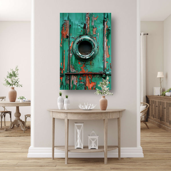 Verweerd Raam in Afbladderende Groene Verf canvas