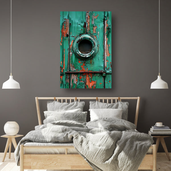 Verweerd Raam in Afbladderende Groene Verf canvas