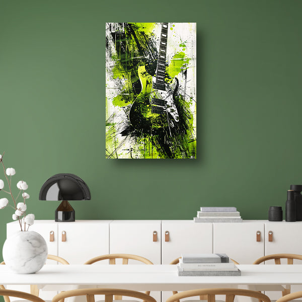 Abstracte gitaar kunst met levendige spatten poster