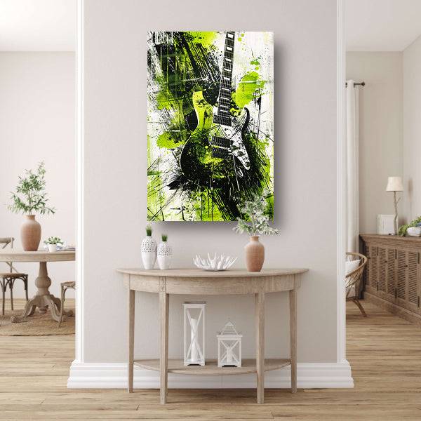 Abstracte gitaar kunst met levendige spatten poster