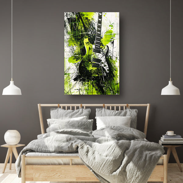Abstracte gitaar kunst met levendige spatten poster