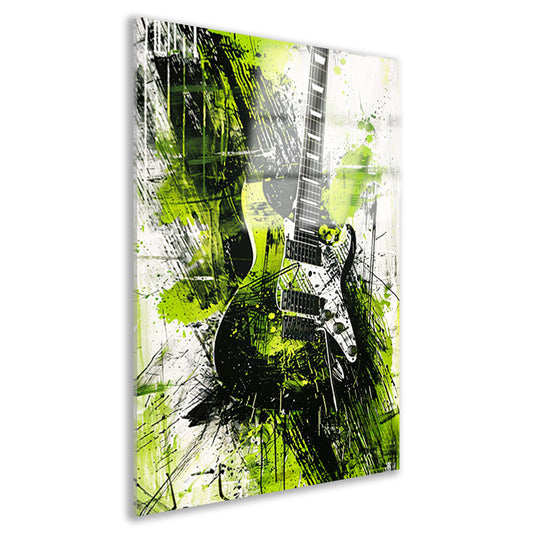 Abstracte gitaar kunst met levendige spatten acrylglas