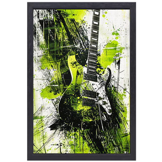 Abstracte gitaar kunst met levendige spatten canvas met baklijst