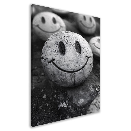 Verweerde Smiley op Steen in Zwart-Wit canvas
