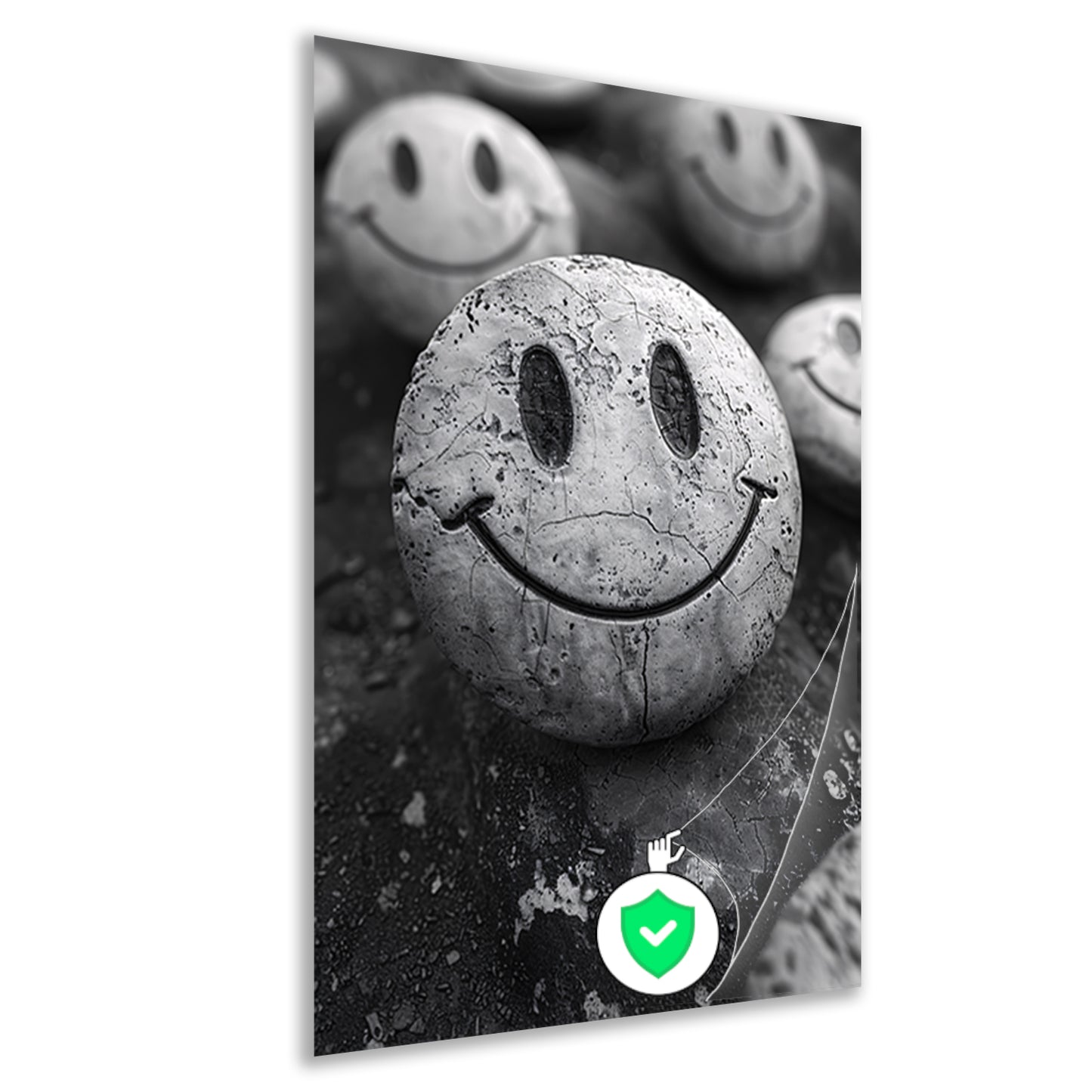 Verweerde Smiley op Steen in Zwart-Wit poster