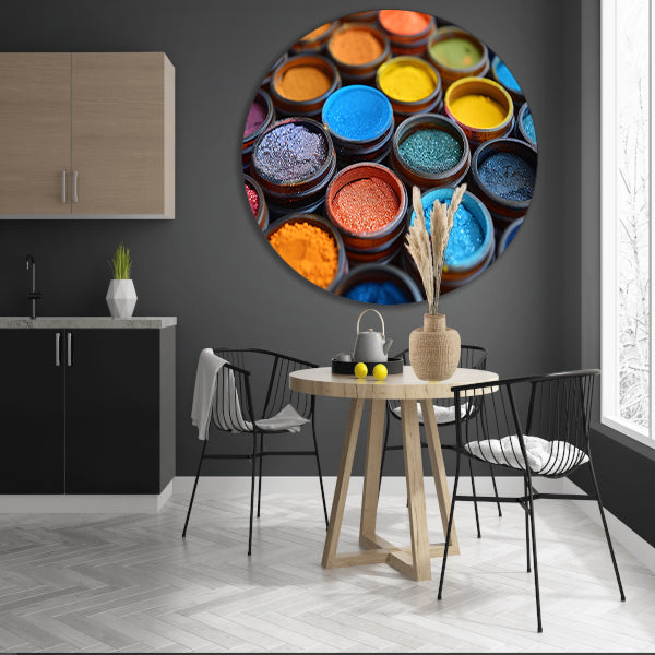 Minimalistisch potten stilleven aluminium muurcirkel