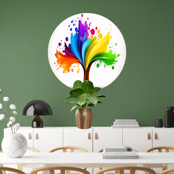 Abstracte Kleurenboom in Spetterend Design aluminium muurcirkel