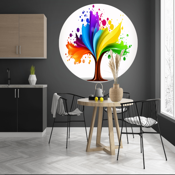 Abstracte Kleurenboom in Spetterend Design aluminium muurcirkel