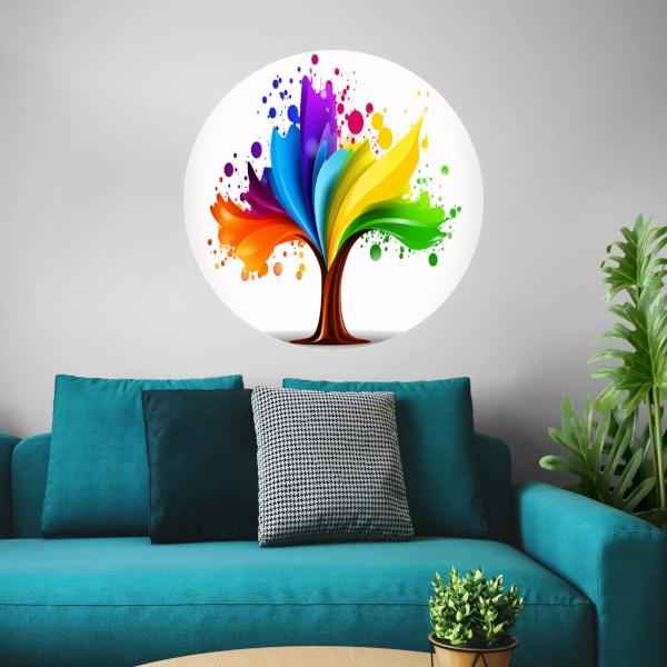 Abstracte Kleurenboom in Spetterend Design forex muurcirkel