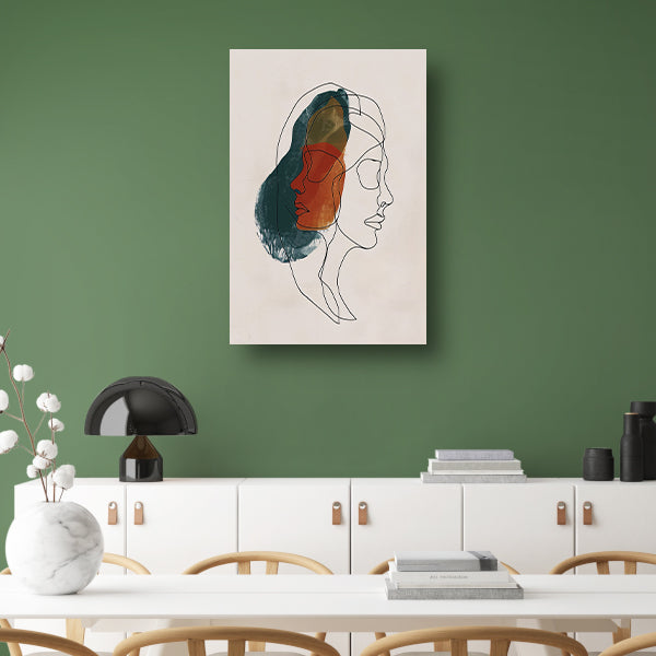 Kleurrijke abstracte lijntekening van gezichten canvas