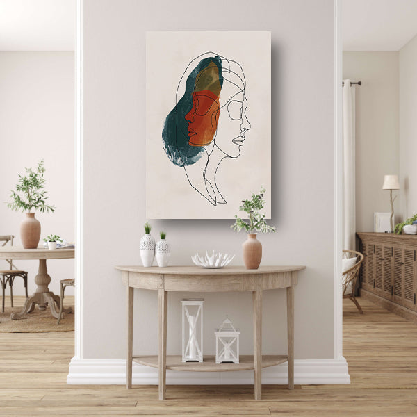 Kleurrijke abstracte lijntekening van gezichten canvas