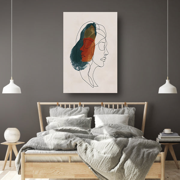 Kleurrijke abstracte lijntekening van gezichten acrylglas