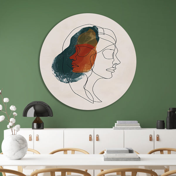 Kleurrijke abstracte lijntekening van gezichten aluminium muurcirkel