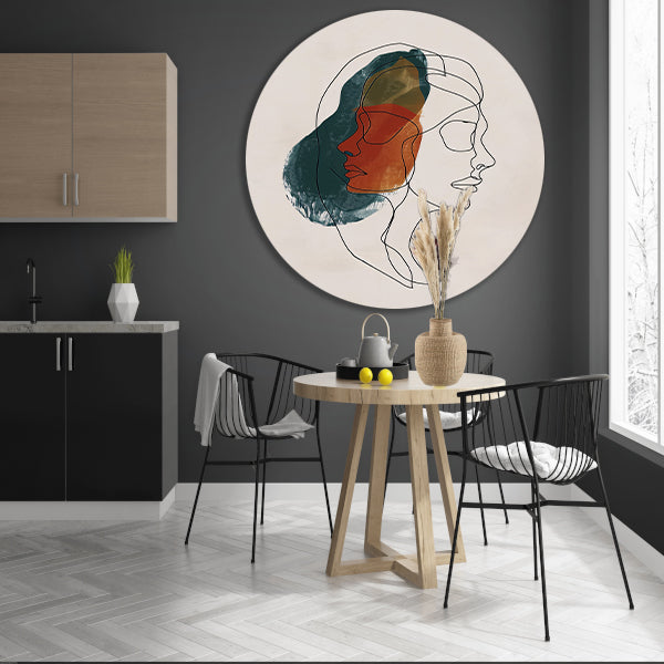 Kleurrijke abstracte lijntekening van gezichten forex muurcirkel