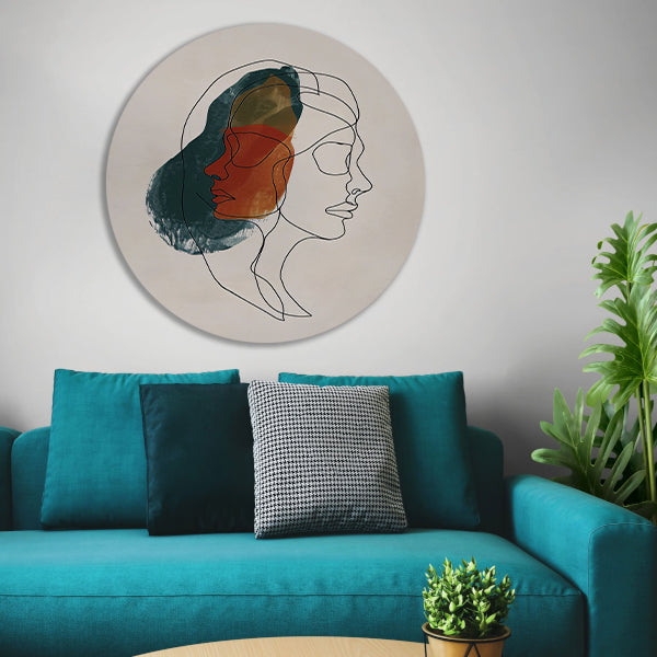 Kleurrijke abstracte lijntekening van gezichten aluminium muurcirkel
