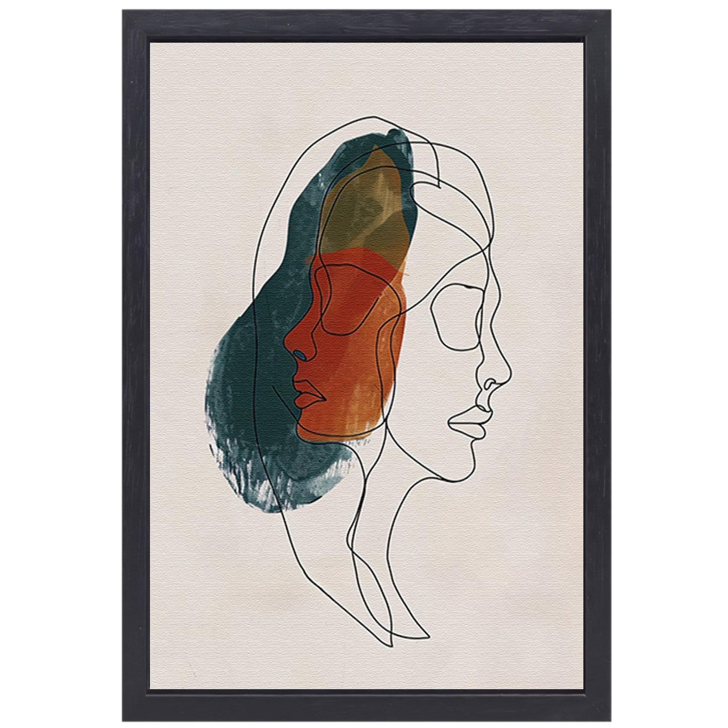 Kleurrijke abstracte lijntekening van gezichten canvas met baklijst