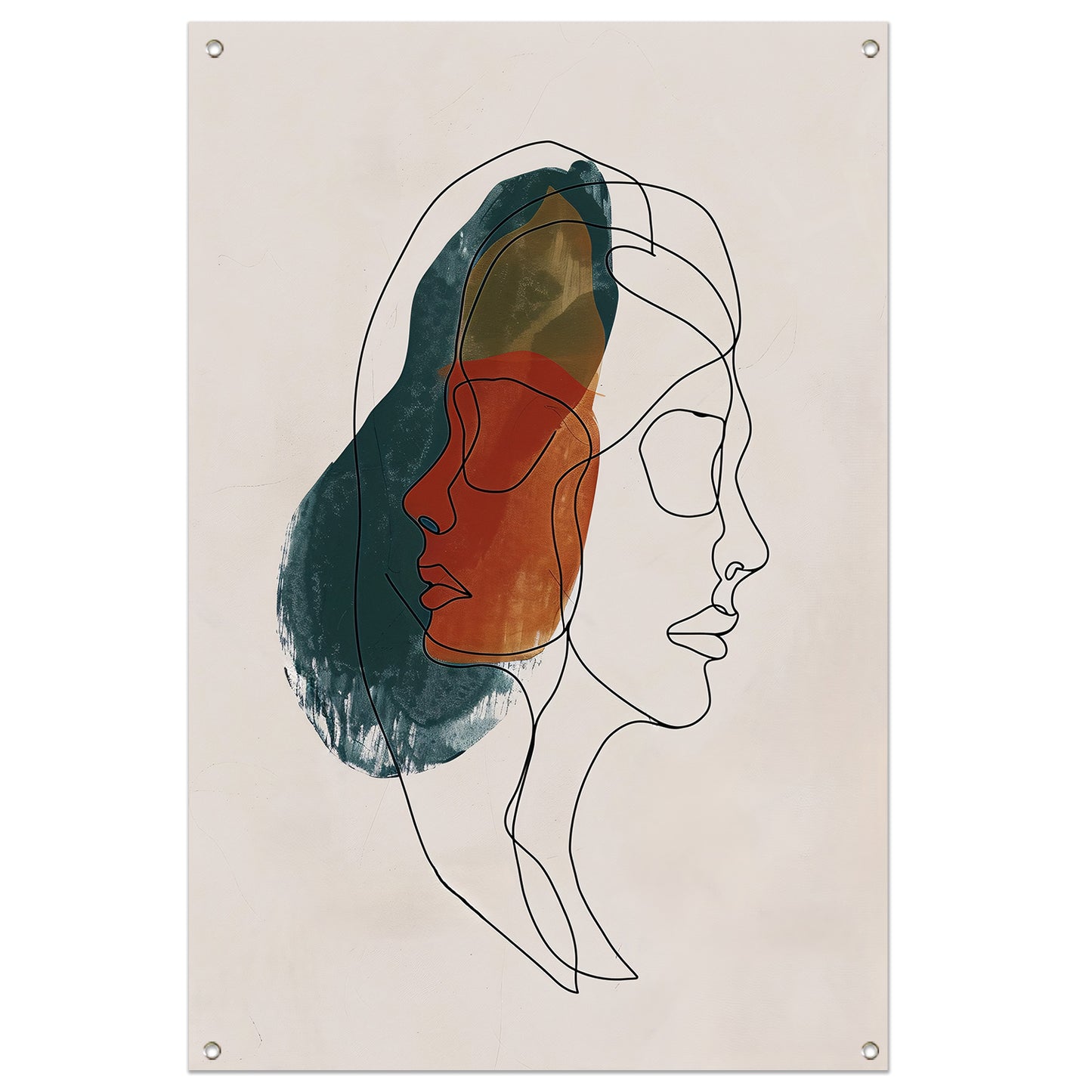 Kleurrijke abstracte lijntekening van gezichten tuinposter