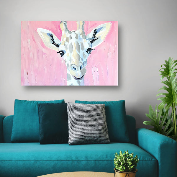 Abstract giraffe schilderij met roze tinten canvas