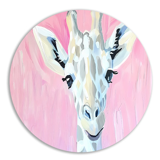 Abstract giraffe schilderij met roze tinten aluminium muurcirkel