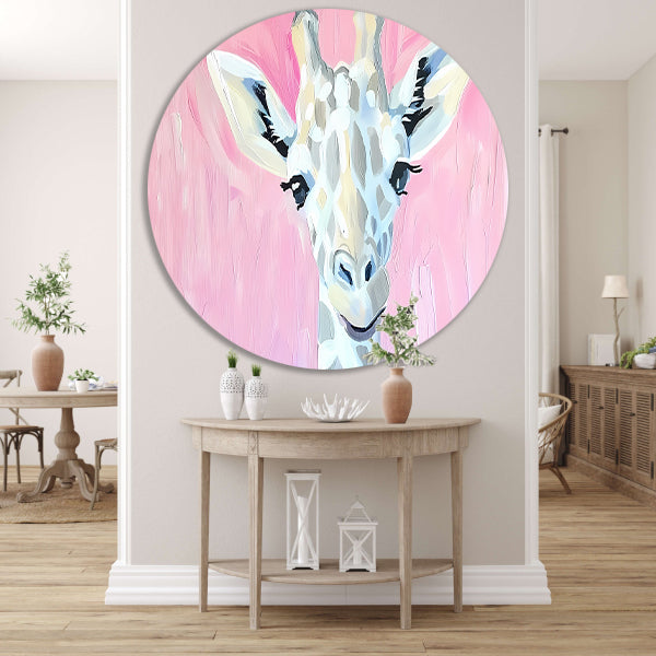 Abstract giraffe schilderij met roze tinten forex muurcirkel