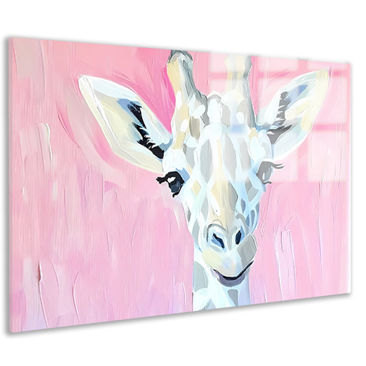 Abstract giraffe schilderij met roze tinten acrylglas