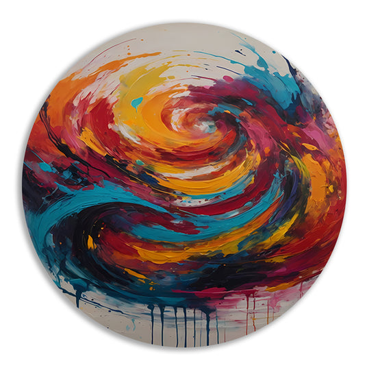 Wervelende Dans van Levendige Kleuren aluminium muurcirkel