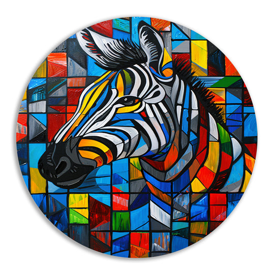 Kleurrijke abstracte zebra in kubistische stijl aluminium muurcirkel