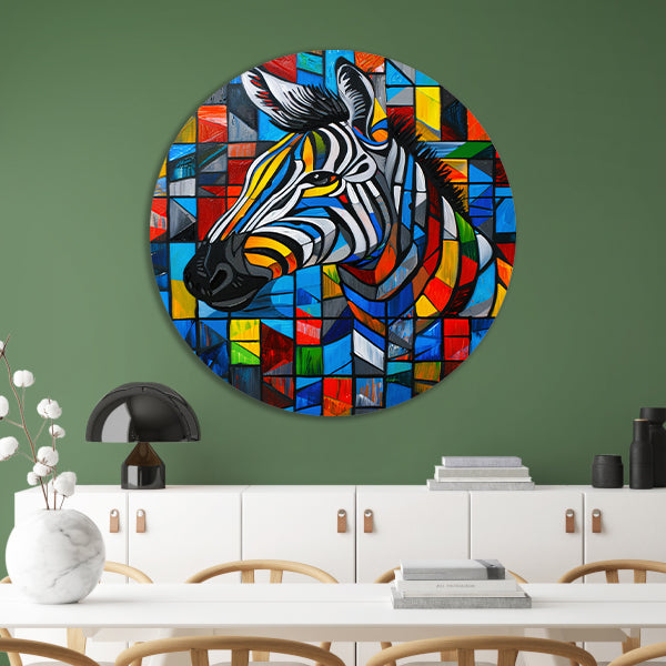 Kleurrijke abstracte zebra in kubistische stijl forex muurcirkel