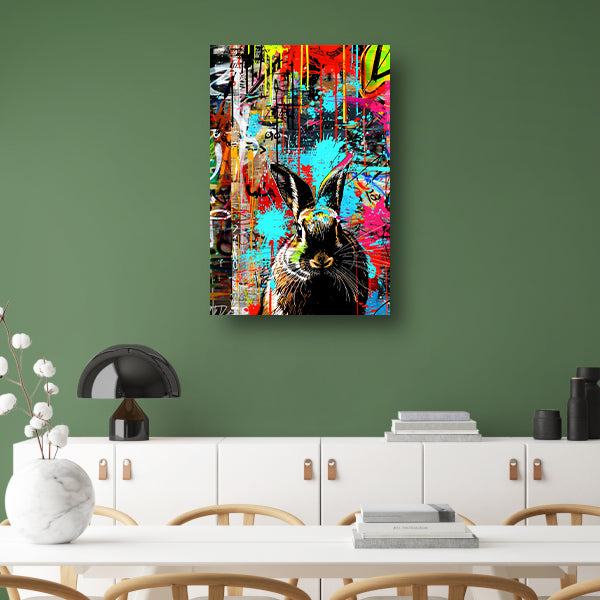 Kleurrijk graffiti konijn op abstract achtergrond poster