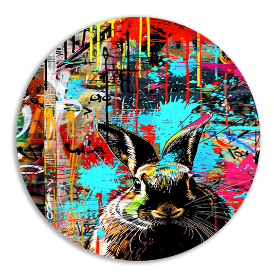Kleurrijk graffiti konijn op abstract achtergrond forex muurcirkel