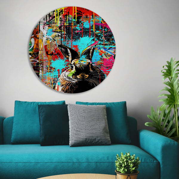 Kleurrijk graffiti konijn op abstract achtergrond forex muurcirkel