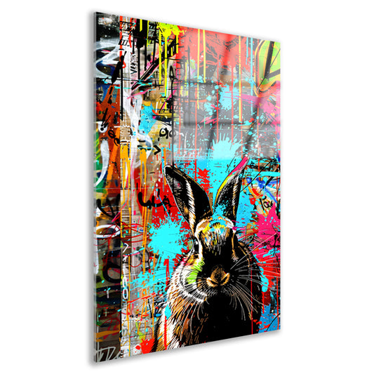 Kleurrijk graffiti konijn op abstract achtergrond acrylglas