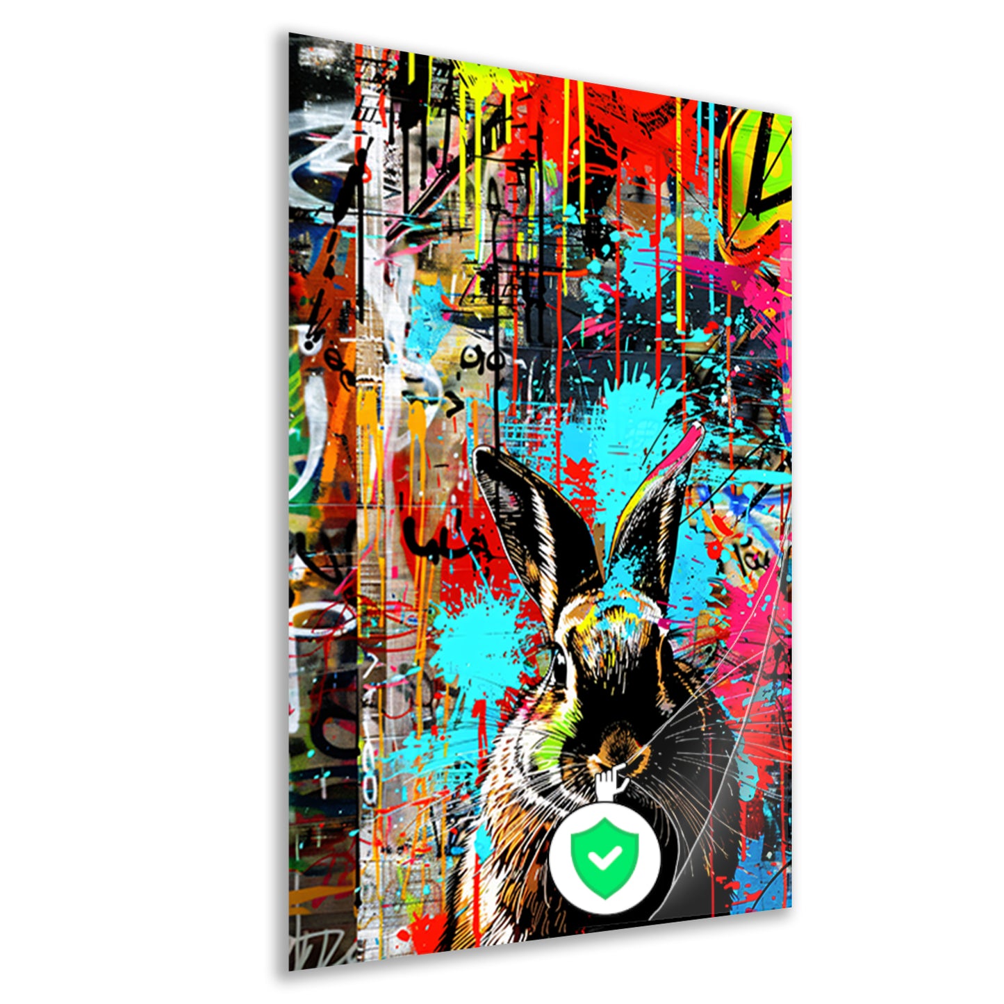 Kleurrijk graffiti konijn op abstract achtergrond poster