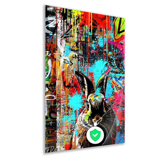 Kleurrijk graffiti konijn op abstract achtergrond poster