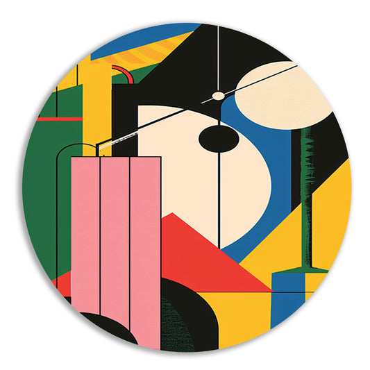 Abstract compositie met primaire kleuren aluminium muurcirkel