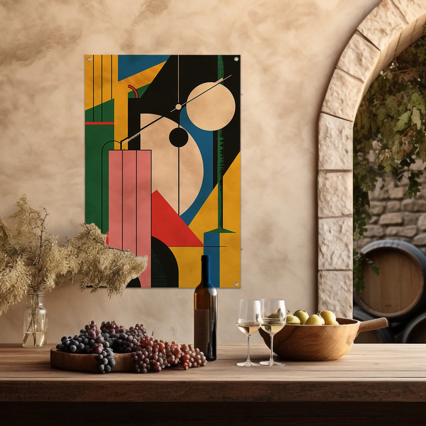 Abstract compositie met primaire kleuren tuinposter