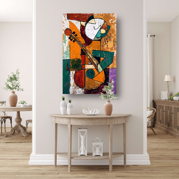 Kubistische Gitaarspeler in Levendige Kleuren acrylglas