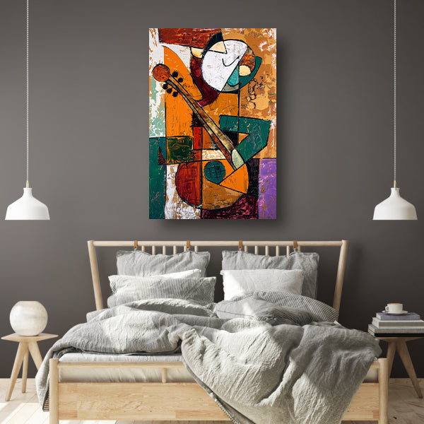Kubistische Gitaarspeler in Levendige Kleuren canvas