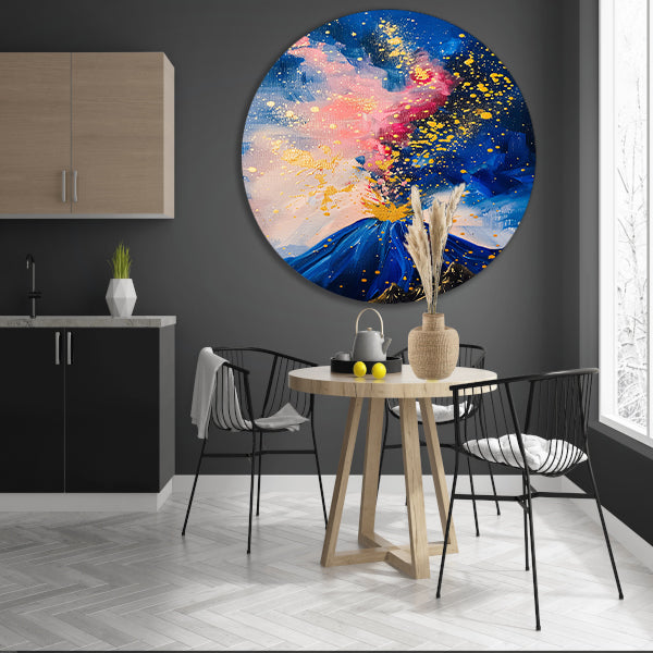 Abstract schilderij van vulkaanuitbarsting forex muurcirkel