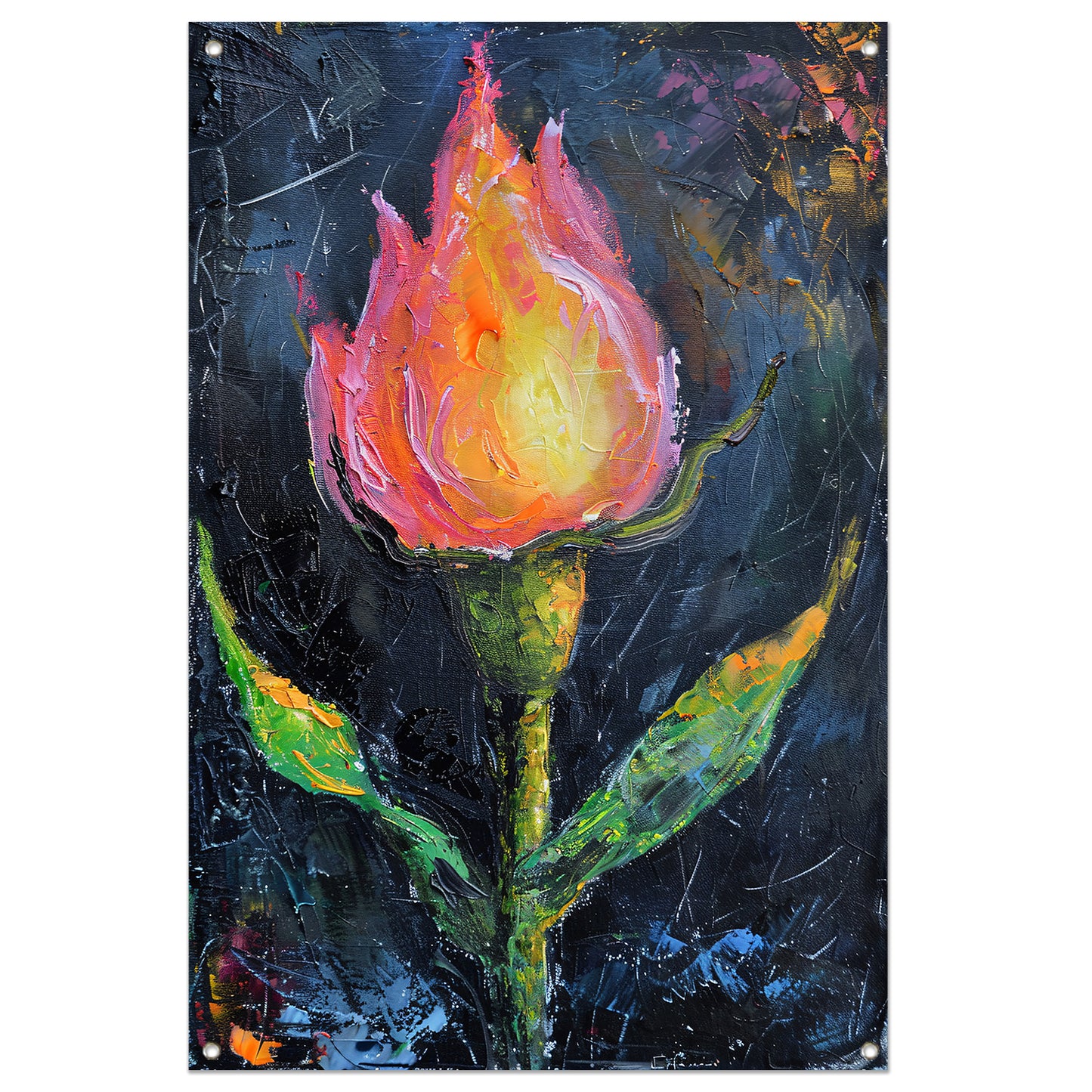 Abstract schilderij van kleurrijke roos tuinposter