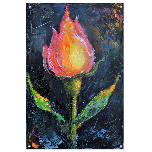 Abstract schilderij van kleurrijke roos tuinposter